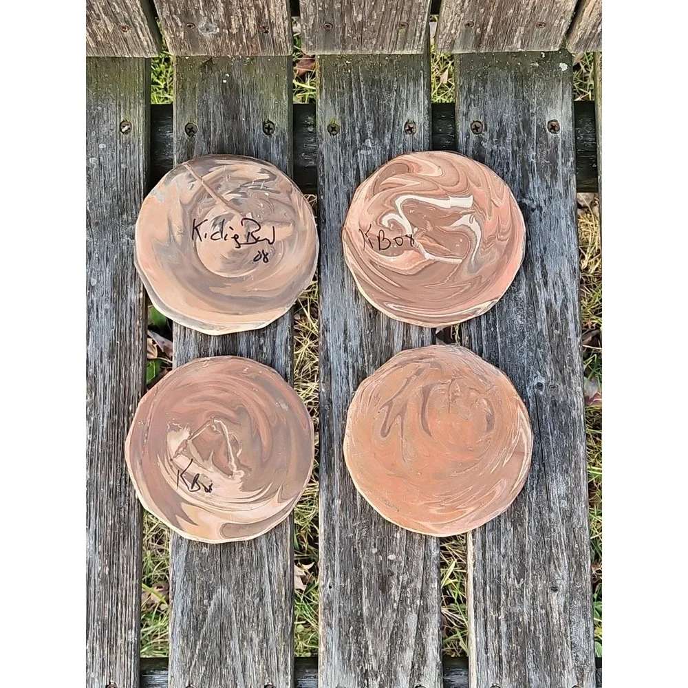 BEAUTIFUL Cherokee Artist Greg Kickingbird Clay Pottery Coasters Set Of 4